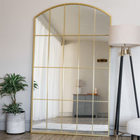 Tomi - Full Length Gold Metal Arched Lattice Window Mirror - 200cm x 120cm