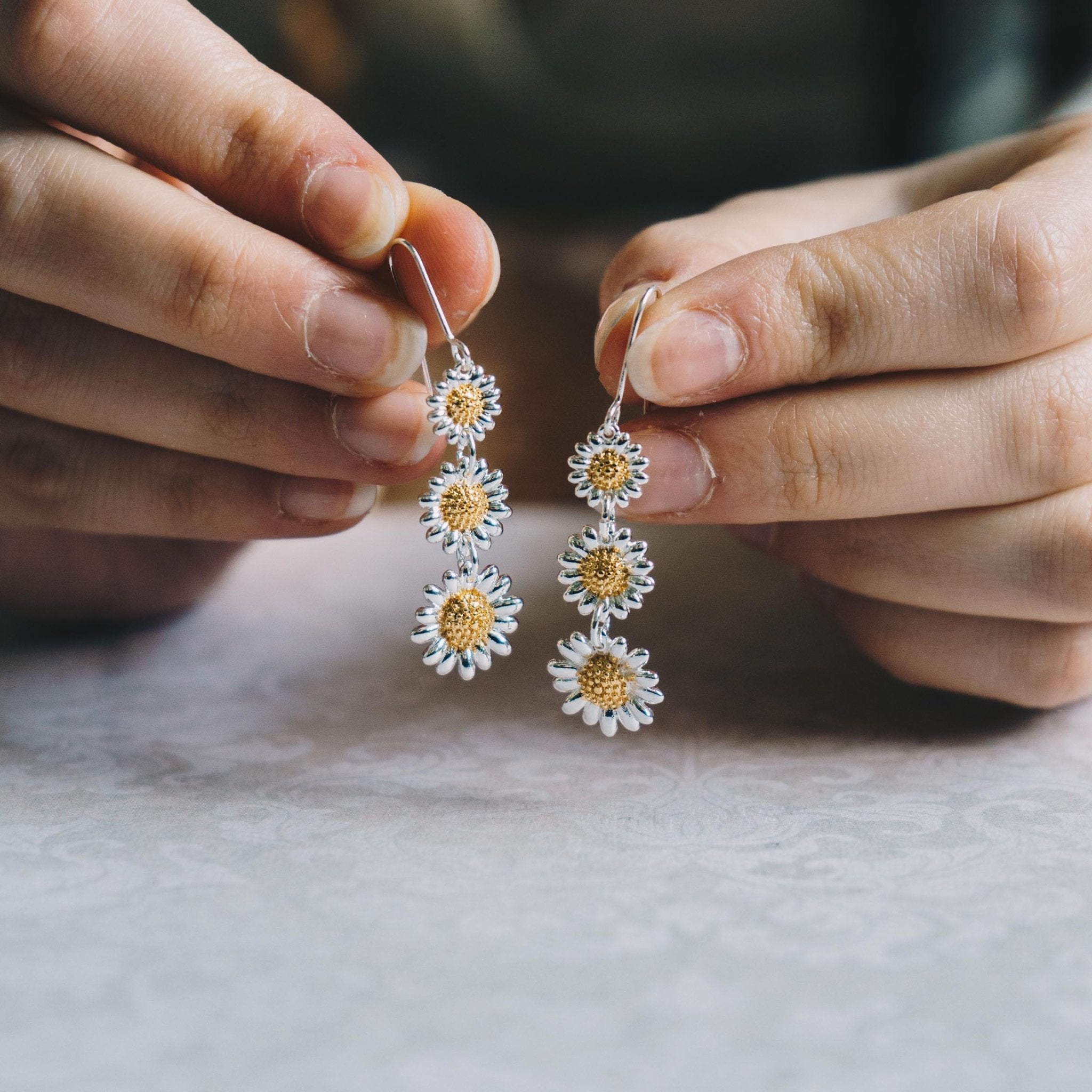 Triple Daisy Drop Earrings