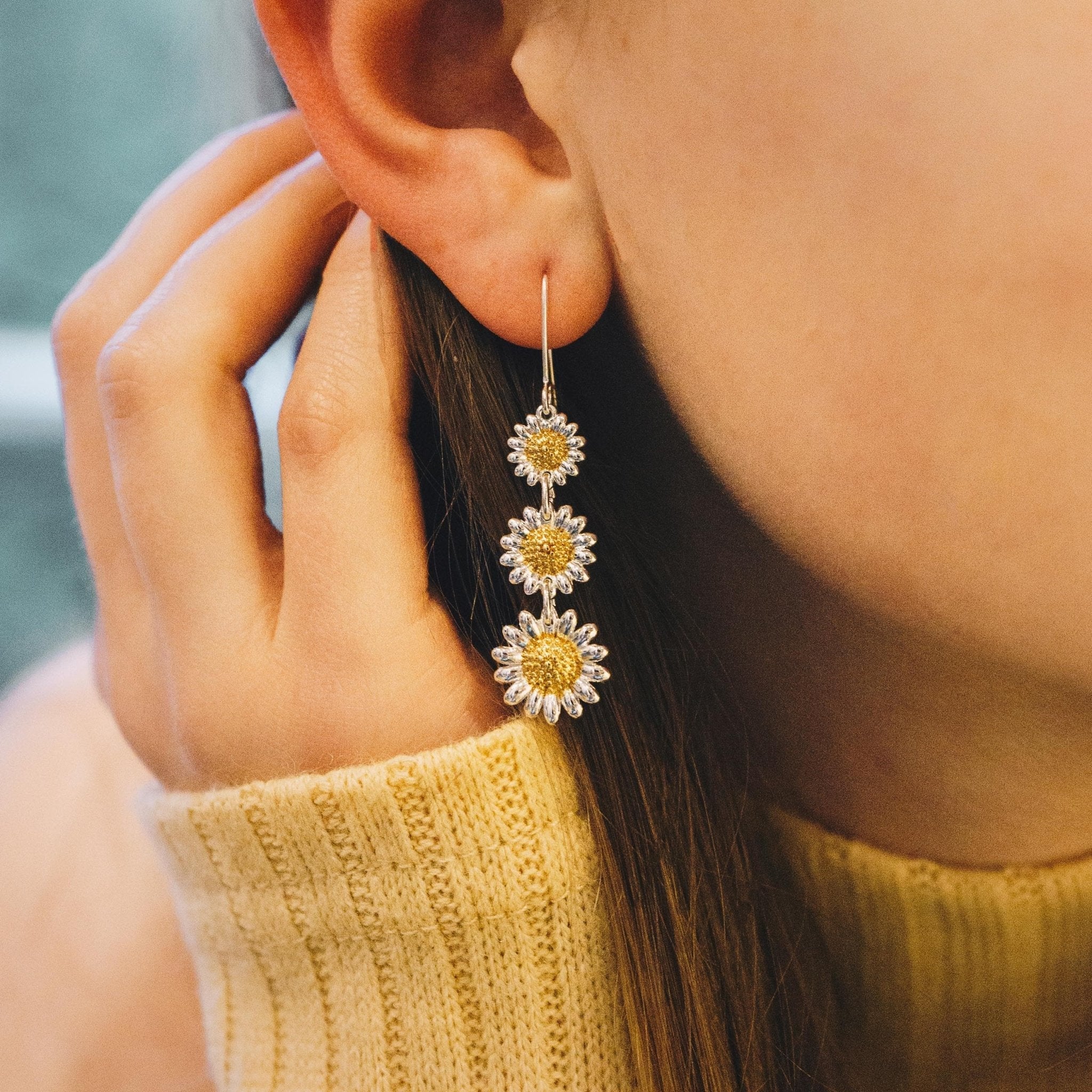 Triple Daisy Drop Earrings