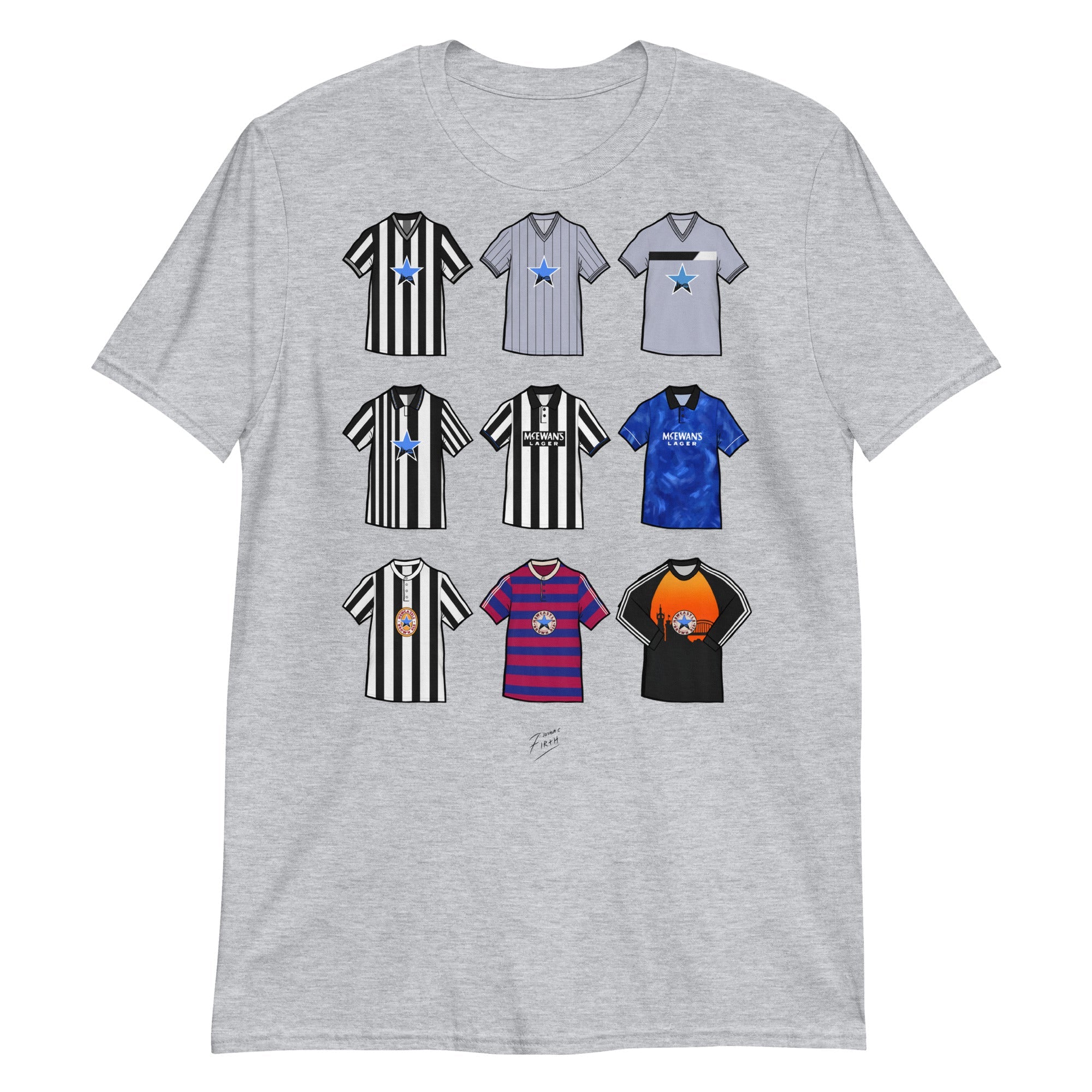 Newcastle Retro Shirts Illustrated Football T-Shirt