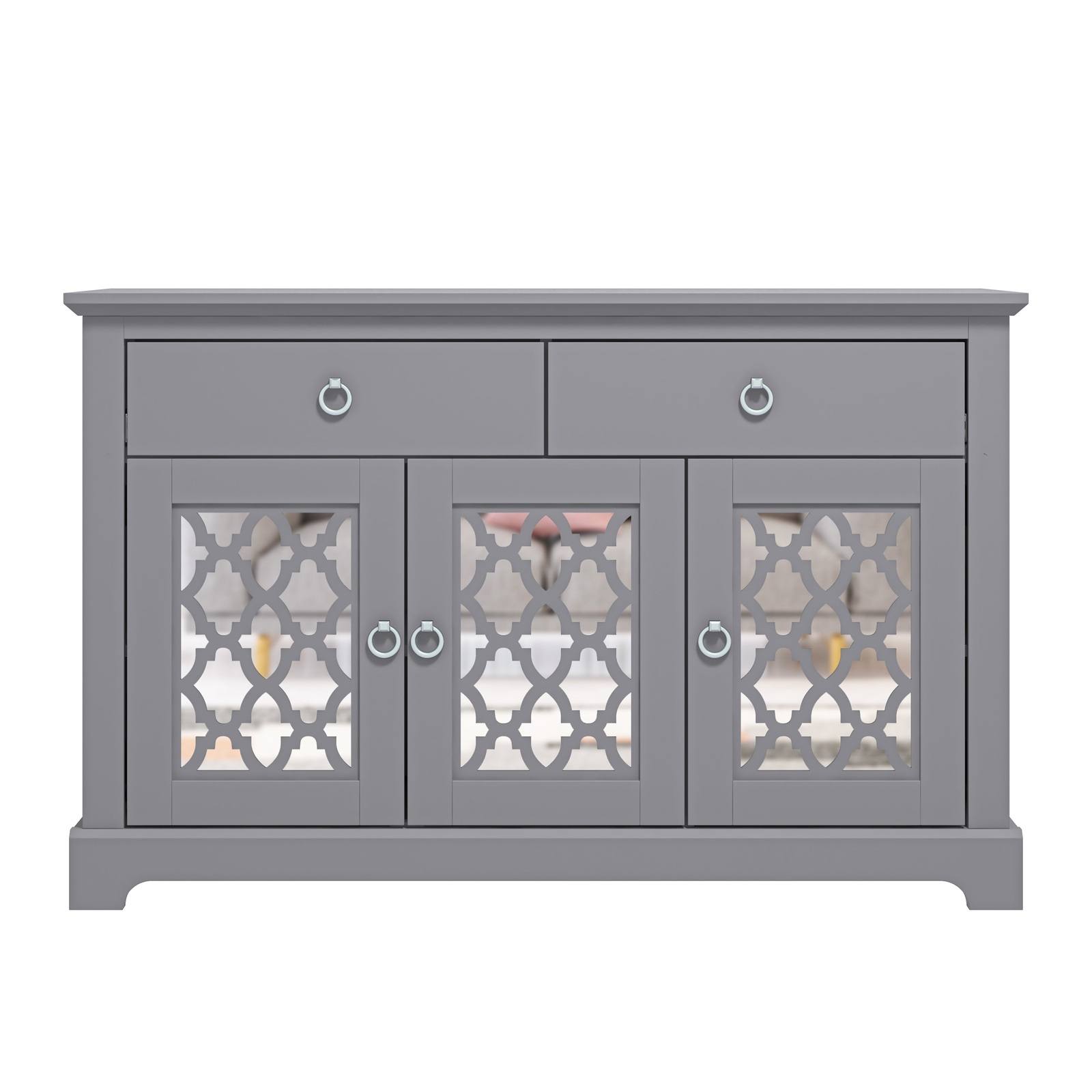 Honition Large Sideboard Grey 3 Doors 4 Shelves 2 Drawers
