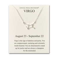 Virgo Star Sign Zodiac Constellation Necklace and Quote Card with Zircondia® Crystals