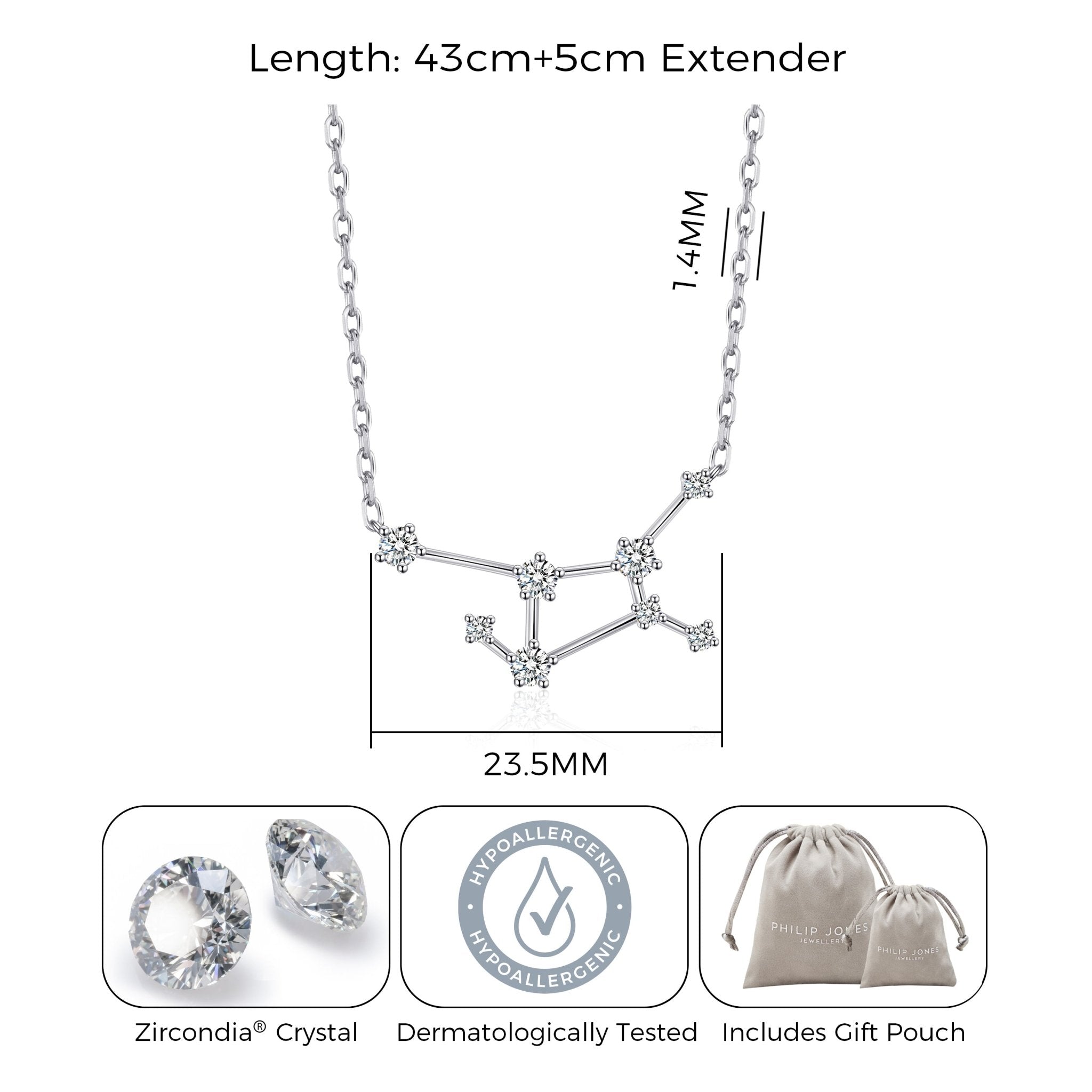 Virgo Star Sign Zodiac Constellation Necklace with Zircondia® Crystals