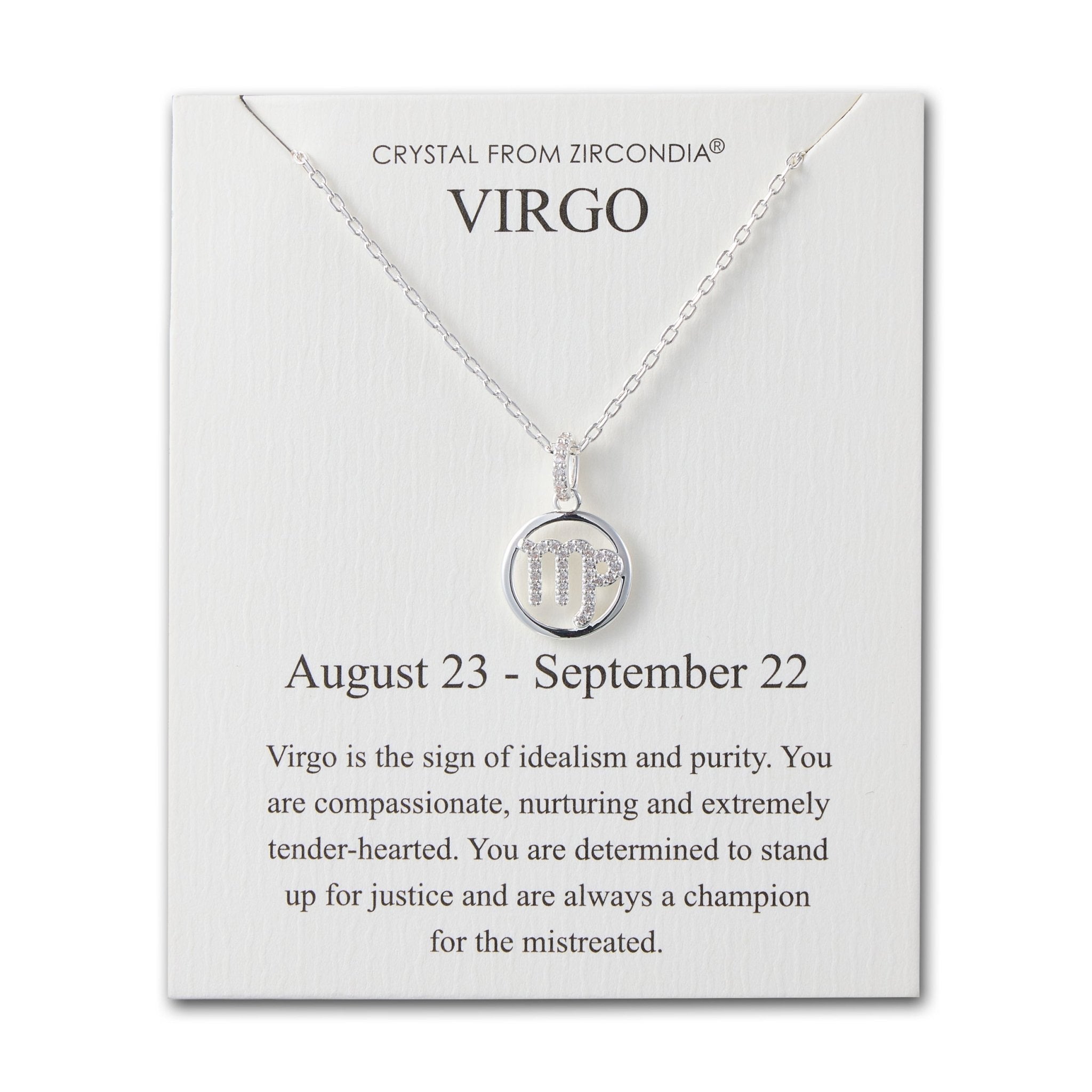 Virgo Star Sign Zodiac Necklace and Quote Card with Zircondia® Crystals