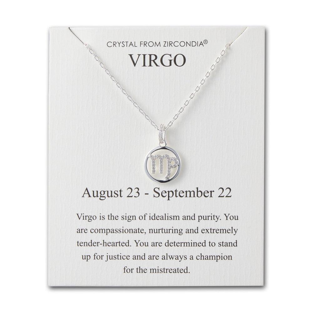 Virgo Star Sign Zodiac Necklace and Quote Card with Zircondia® Crystals