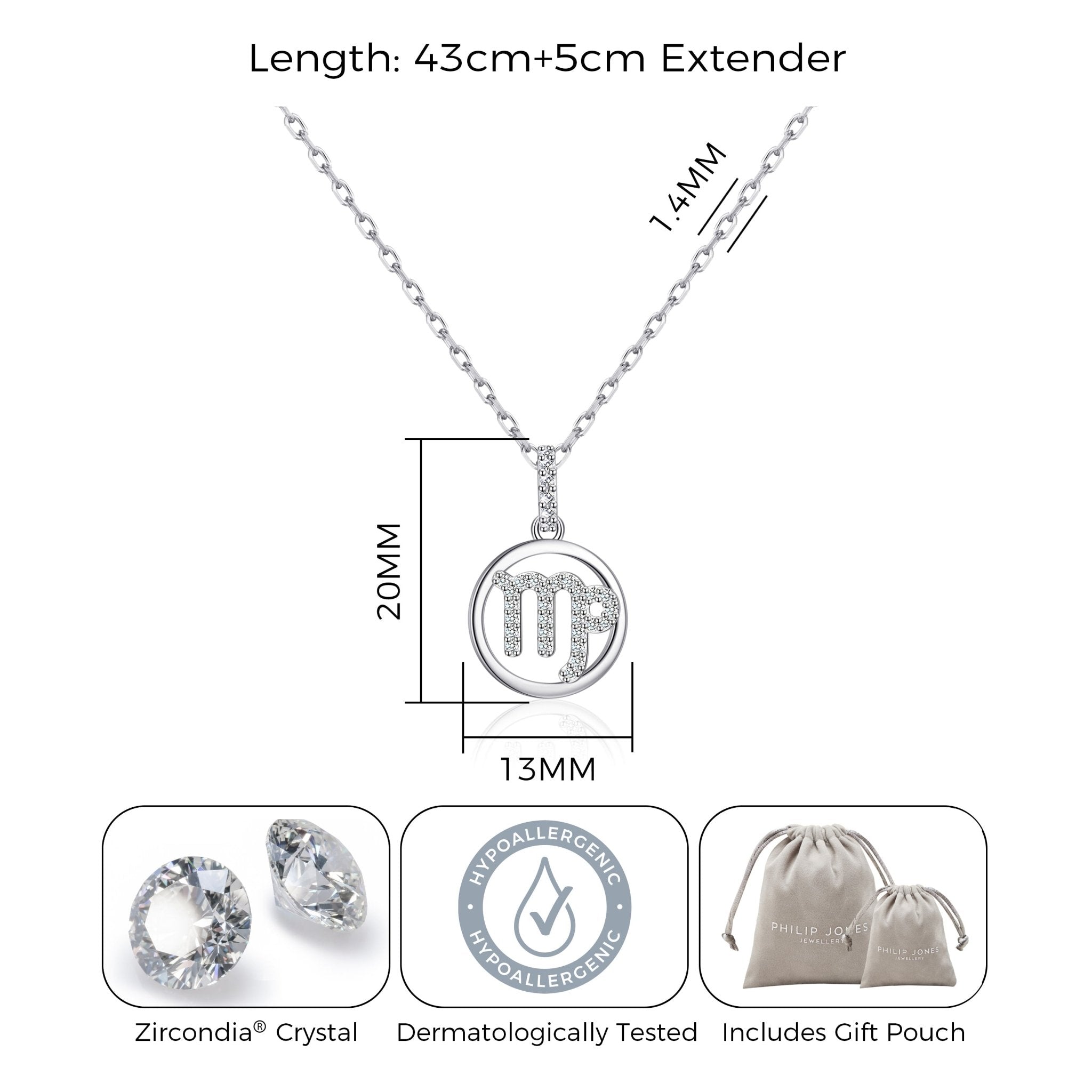 Virgo Star Sign Zodiac Necklace with Zircondia® Crystals