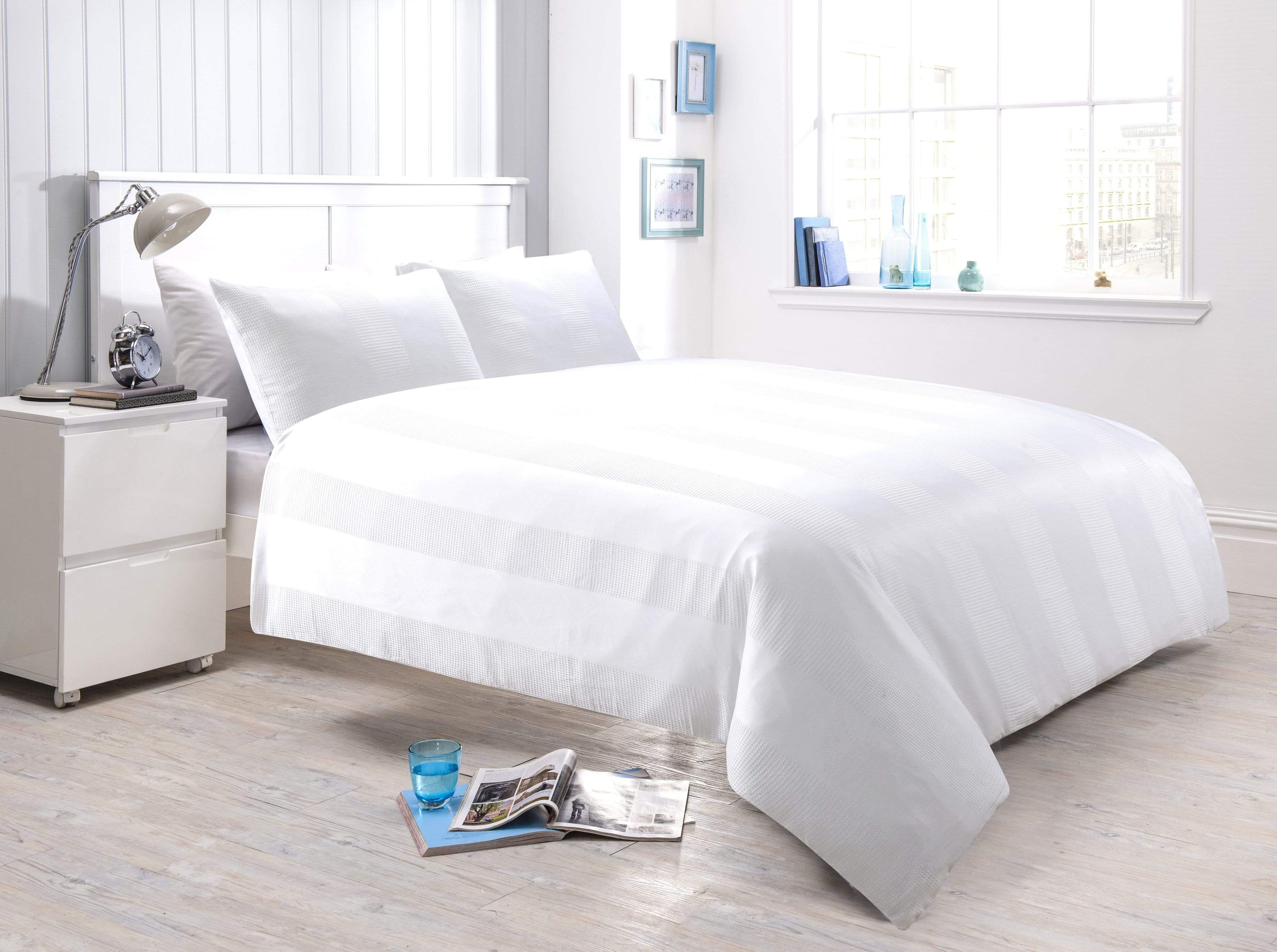 Waffle Stripe Handwoven Jacquard Cotton Rich Duvet Cover Set Luxurious and Comfortable Bedding Available in Multiple Sizes and Colours by OLIVIA ROCCO