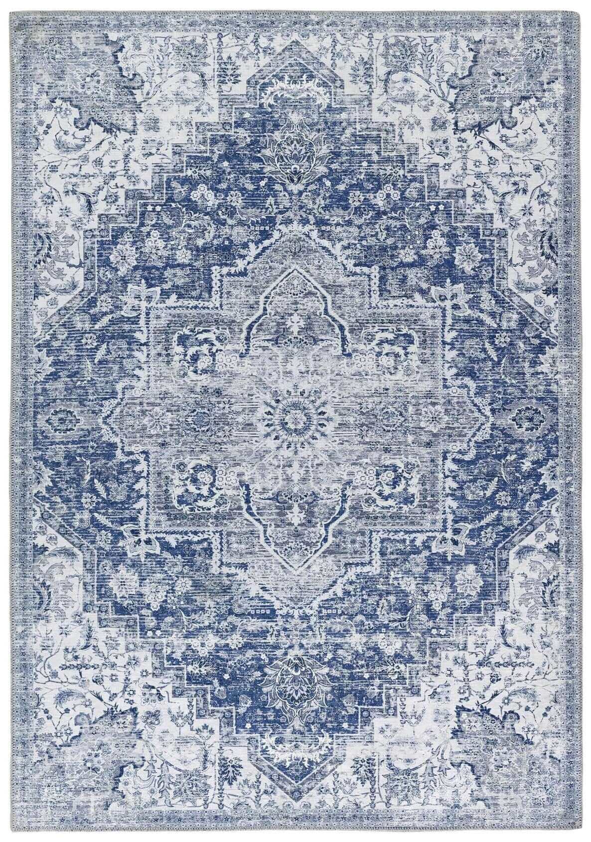 Eterna Blue Washable Rug – Vintage Charm Meets Modern Durability