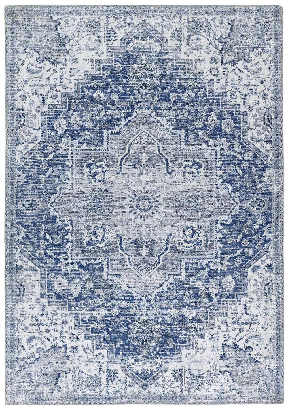 Eterna Blue Washable Rug – Vintage Charm Meets Modern Durability