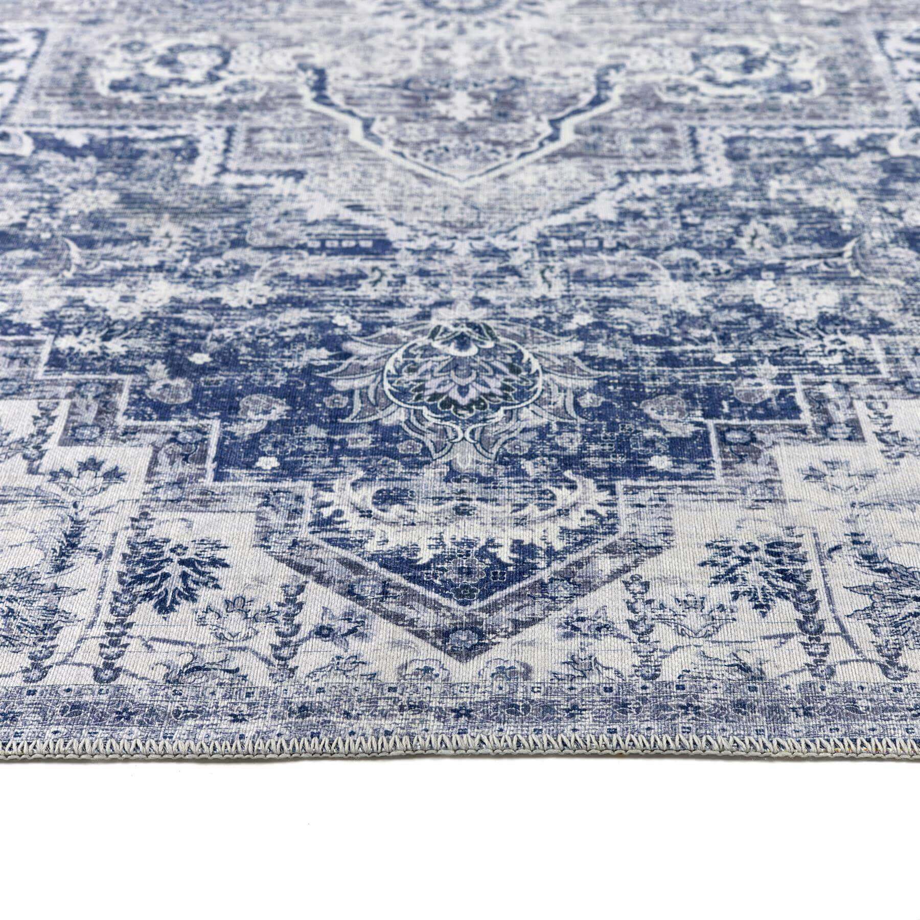Eterna Blue Washable Rug – Vintage Charm Meets Modern Durability