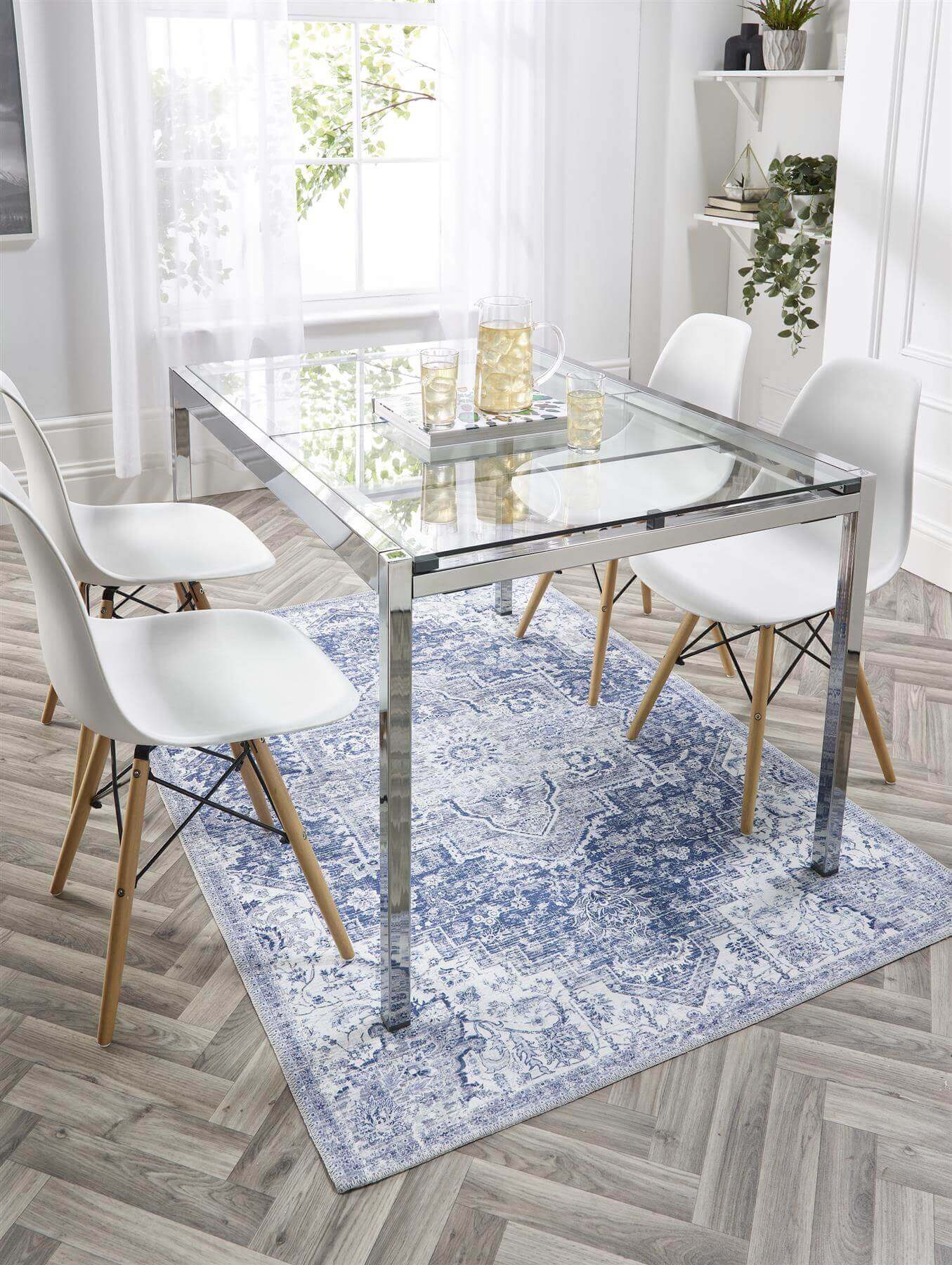 Eterna Blue Washable Rug – Vintage Charm Meets Modern Durability