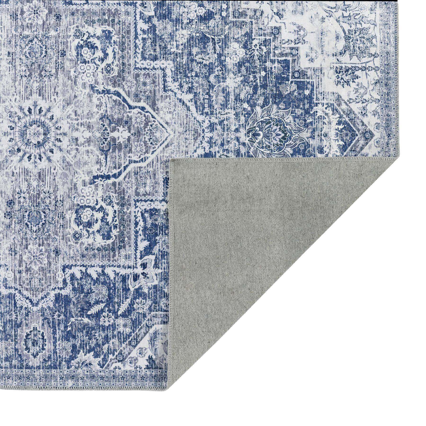 Eterna Blue Washable Rug – Vintage Charm Meets Modern Durability