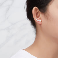 White Pearl Climber Earrings Created with Zircondia® Crystals