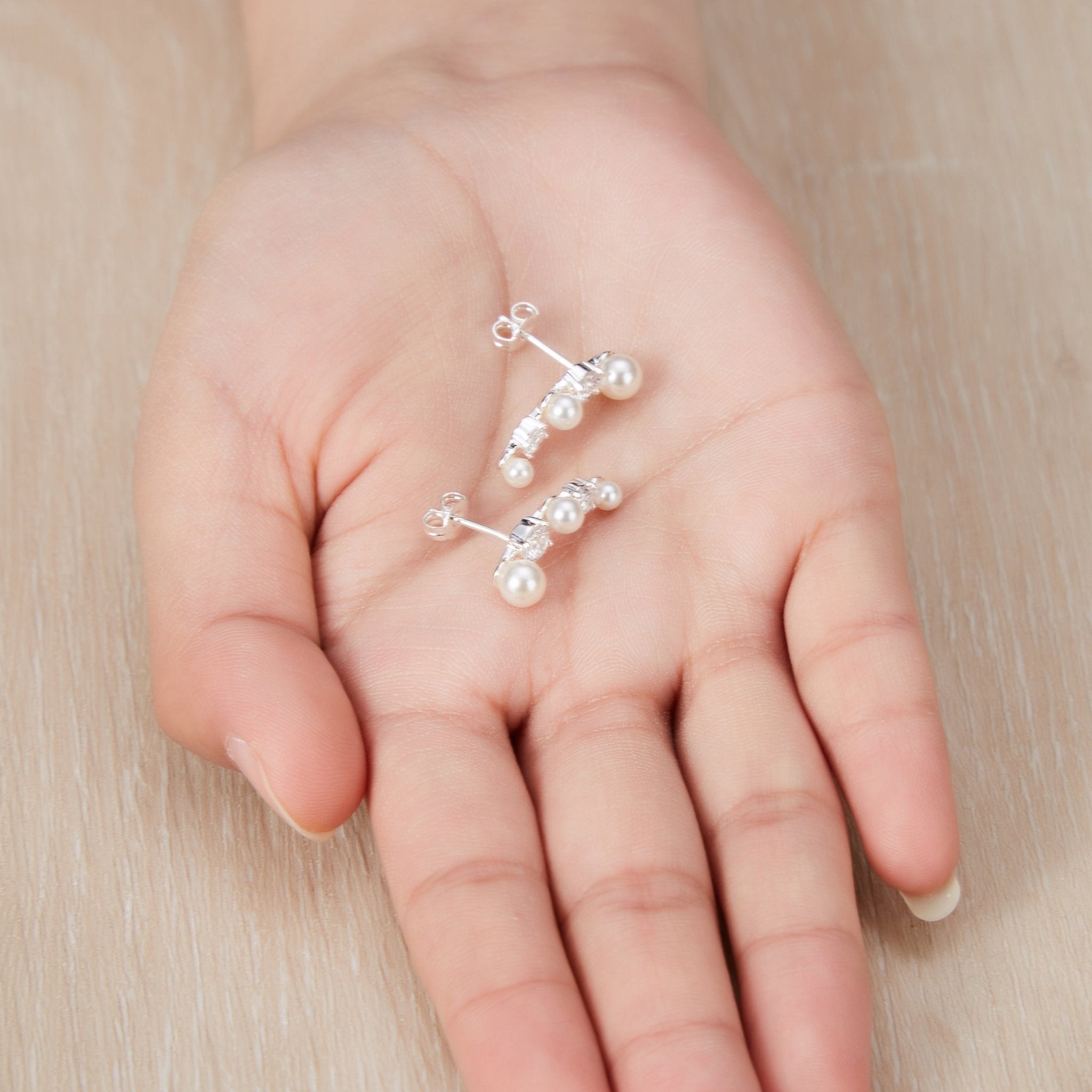 White Pearl Climber Earrings Created with Zircondia® Crystals