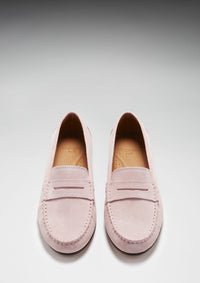 Women's Penny Loafers Leather Sole, ice pink suede