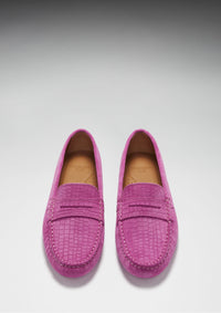 Women's Penny Driving Loafers, pink embossed suede