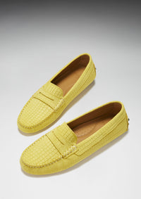 Women's Penny Driving Loafers, yellow embossed suede