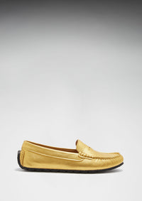Women's Tyre Sole Penny Loafers, yellow gold leather