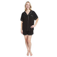 Women's Black Short Pyjama Set Super Soft Sleepwear Nightwear Button Up Top and Shorts with Pockets PJs by Daisy Dreamer