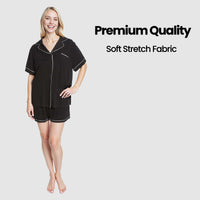 Women's Black Short Pyjama Set Super Soft Sleepwear Nightwear Button Up Top and Shorts with Pockets PJs by Daisy Dreamer