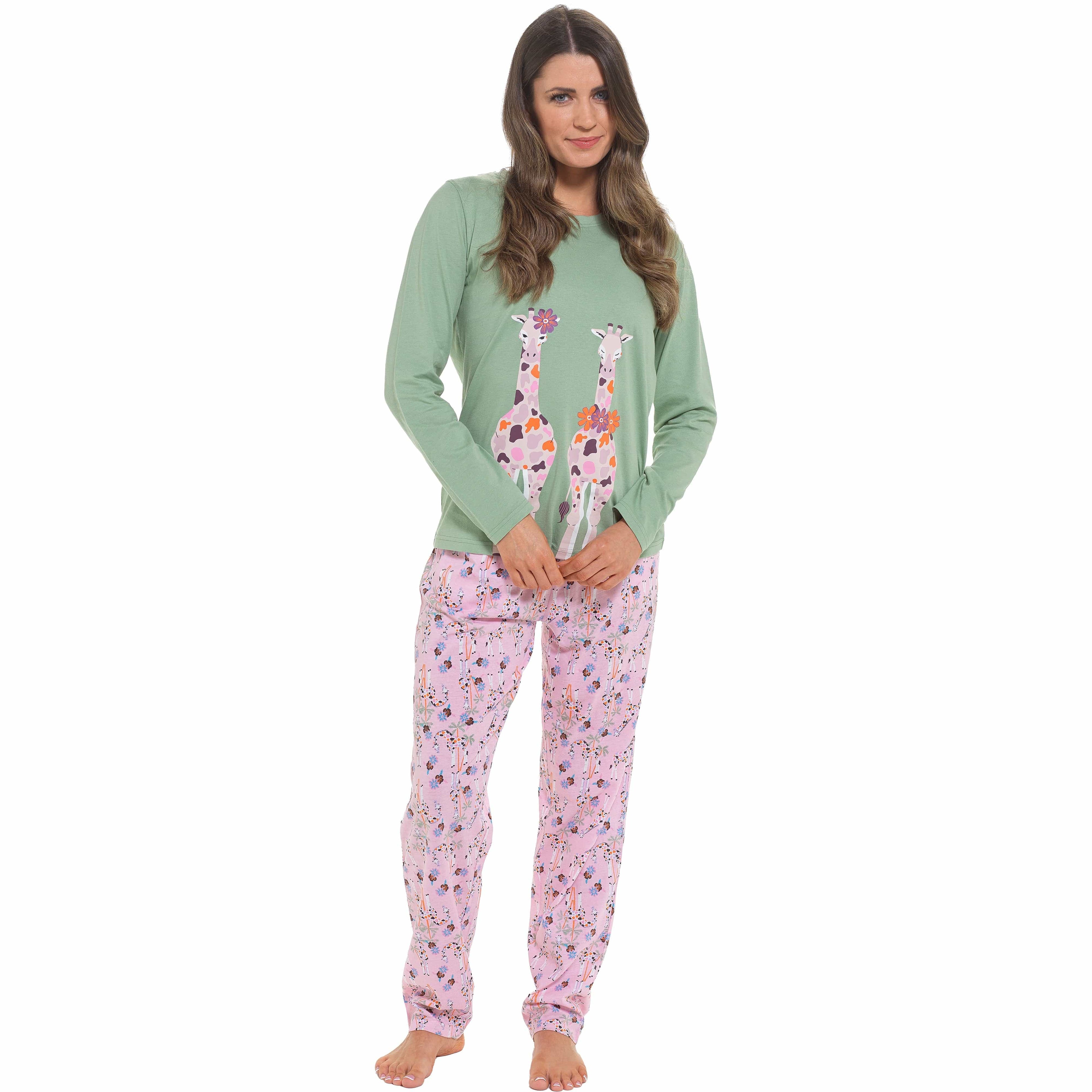 Women's Giraffe Cotton Jersey Long Sleeve Pyjama Set Comfortable PJs Soft Loungewear Summer Holiday Sleepwear by Daisy Dreamer