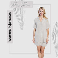 Women's Grey Short Pyjama Set Super Soft Sleepwear Nightwear Button Up Top and Shorts with Pockets PJs by Daisy Dreamer