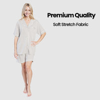Women's Grey Short Pyjama Set Super Soft Sleepwear Nightwear Button Up Top and Shorts with Pockets PJs by Daisy Dreamer