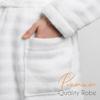 Women's Hydro Ribbed Ultra Soft 100% Cotton Hooded Bath Robes with Pockets and Belt Luxury Terry Towelling Loungewear Sleepwear in White and Grey by OLIVIA ROCCO