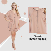 Women's Natural Short Pyjama Set Super Soft Sleepwear Nightwear Button Up Top and Shorts with Pockets PJs by  Daisy Dreamer
