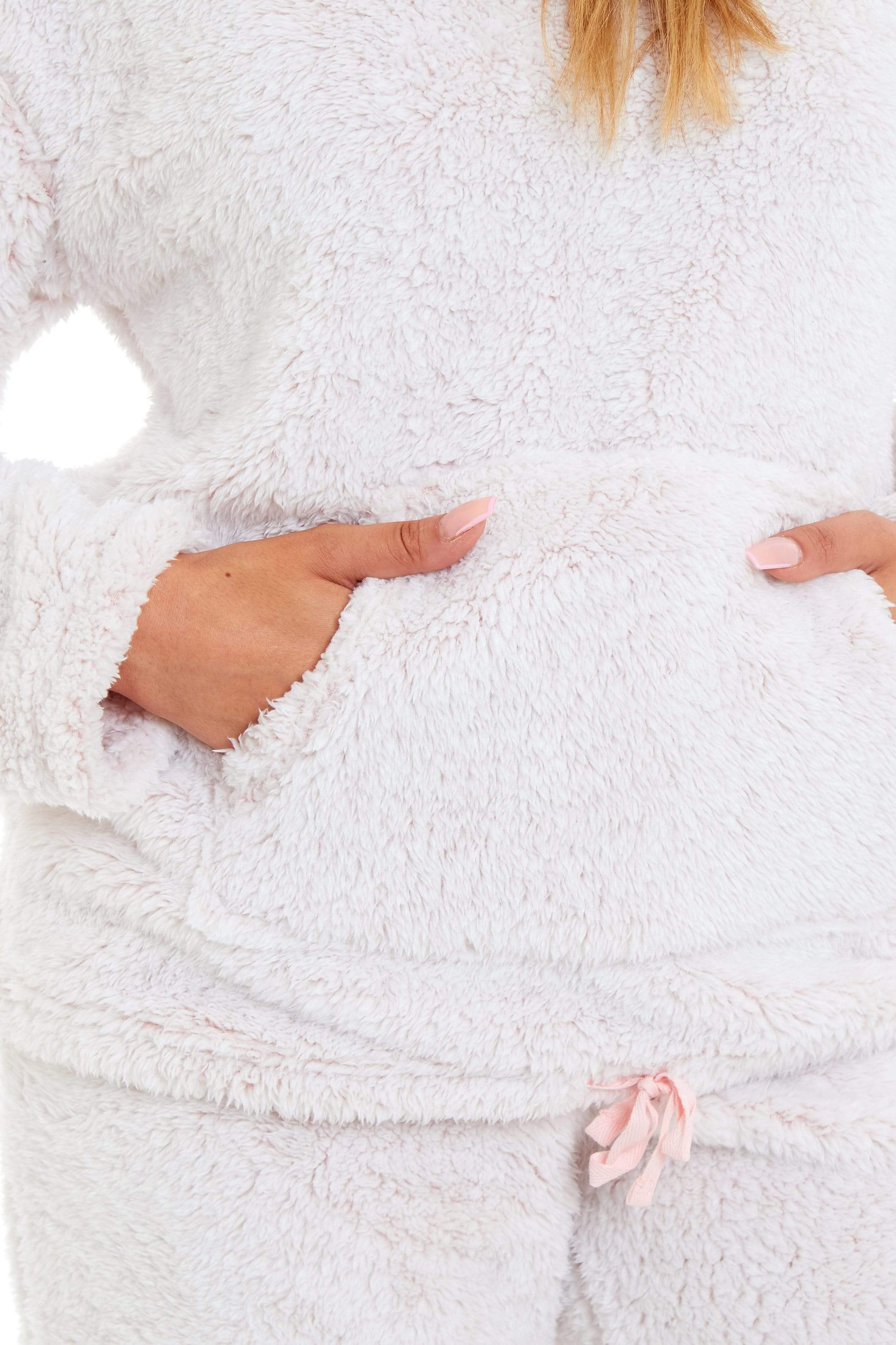 Women's Pink Plush Fleece Hooded Pyjama Set Ultimate Comfort Warmth Ladies Flannel Teddy Nightwear Loungewear Sizes 8-22 Ideal Gift by Daisy Dreamer