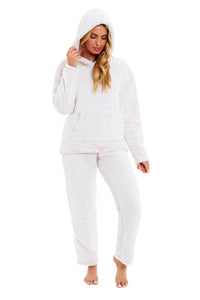 Women's Pink Plush Fleece Hooded Pyjama Set Ultimate Comfort Warmth Ladies Flannel Teddy Nightwear Loungewear Sizes 8-22 Ideal Gift by Daisy Dreamer