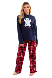Women's Polar Bear Fleece Pyjama Set Soft Warm Winter Sleepwear Festive Christmas Gift Nightwear by Daisy Dreamer