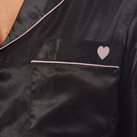 Women's Satin Silk Luxurious Pyjama Set with Dress Shirt Collar and Loose-Fitting Pants in Black Pink Grey by Daisy Dreamer