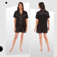 Women's Satin Silk Pyjama Set Satin PJs Short Loungewear Nightwear for Women in Black Pink Grey Sizes UK 8-22 by Daisy Dreamer