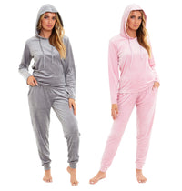 Women's Soft Touch Velour Hooded Pyjama Set Warm Stretchable Nightwear Perfect for Lounging Sleeping Sizes 8-22 by Daisy Dreamer