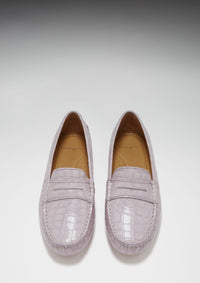 Women's Penny Driving Loafers, lilac croc print patent leather