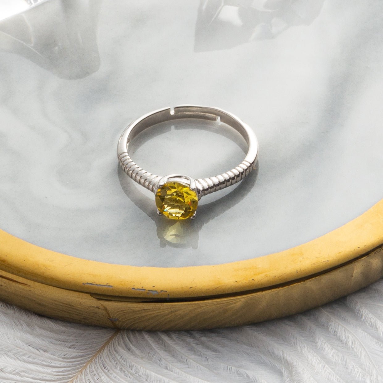 Yellow Adjustable Crystal Ring Created with Zircondia® Crystals