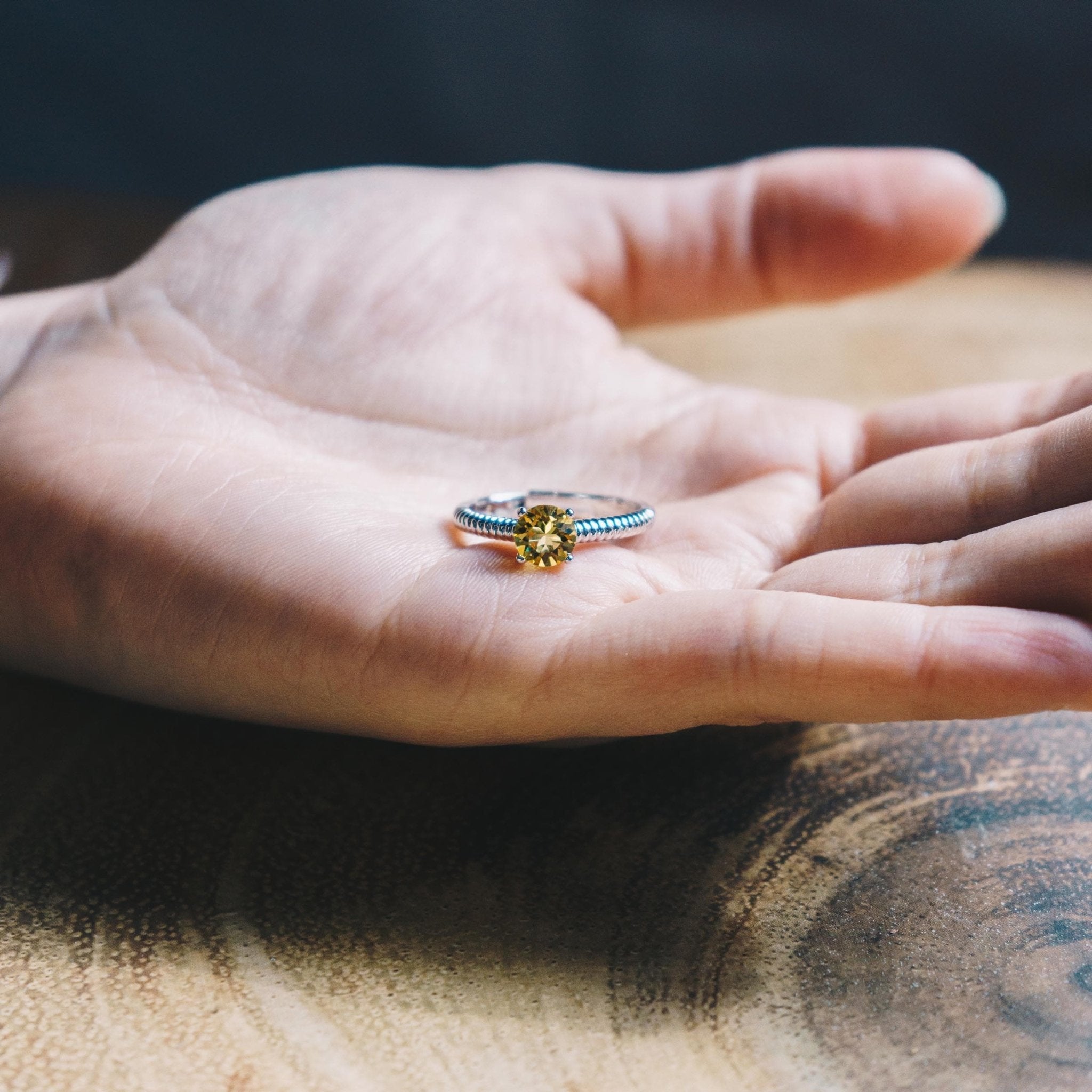 Yellow Adjustable Crystal Ring Created with Zircondia® Crystals