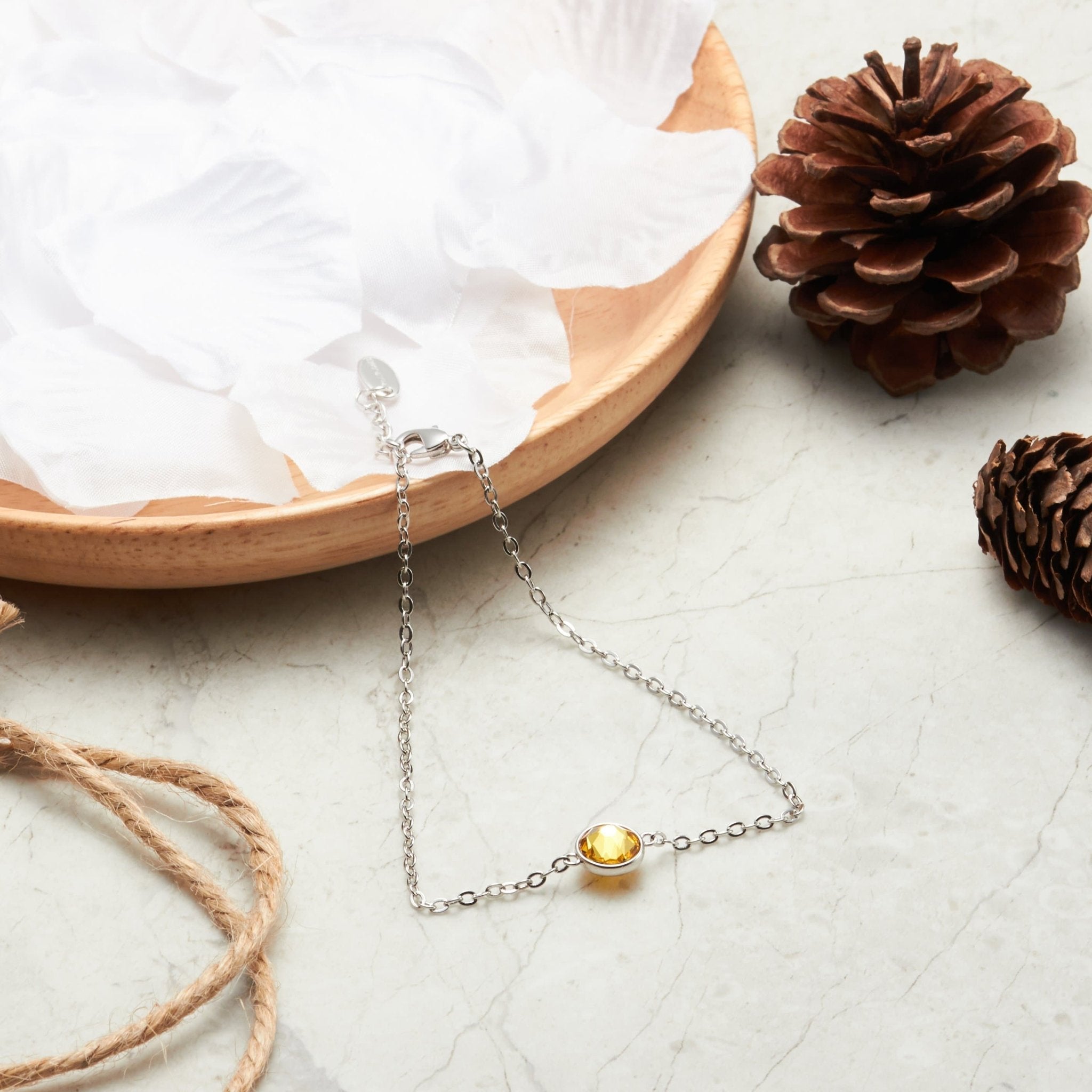 Yellow Crystal Anklet Created with Zircondia® Crystals