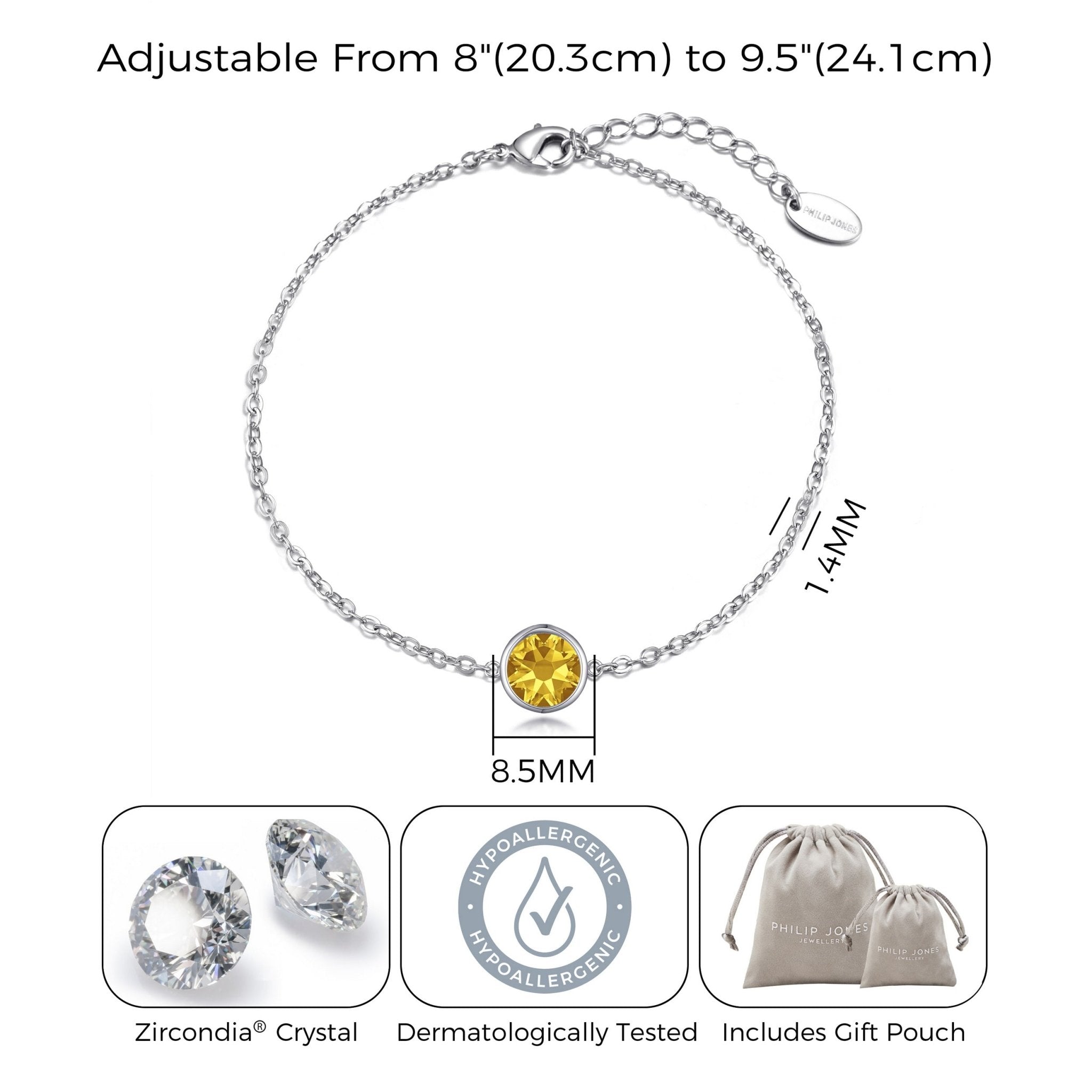 November (Topaz) Birthstone Anklet Created with Zircondia® Crystals