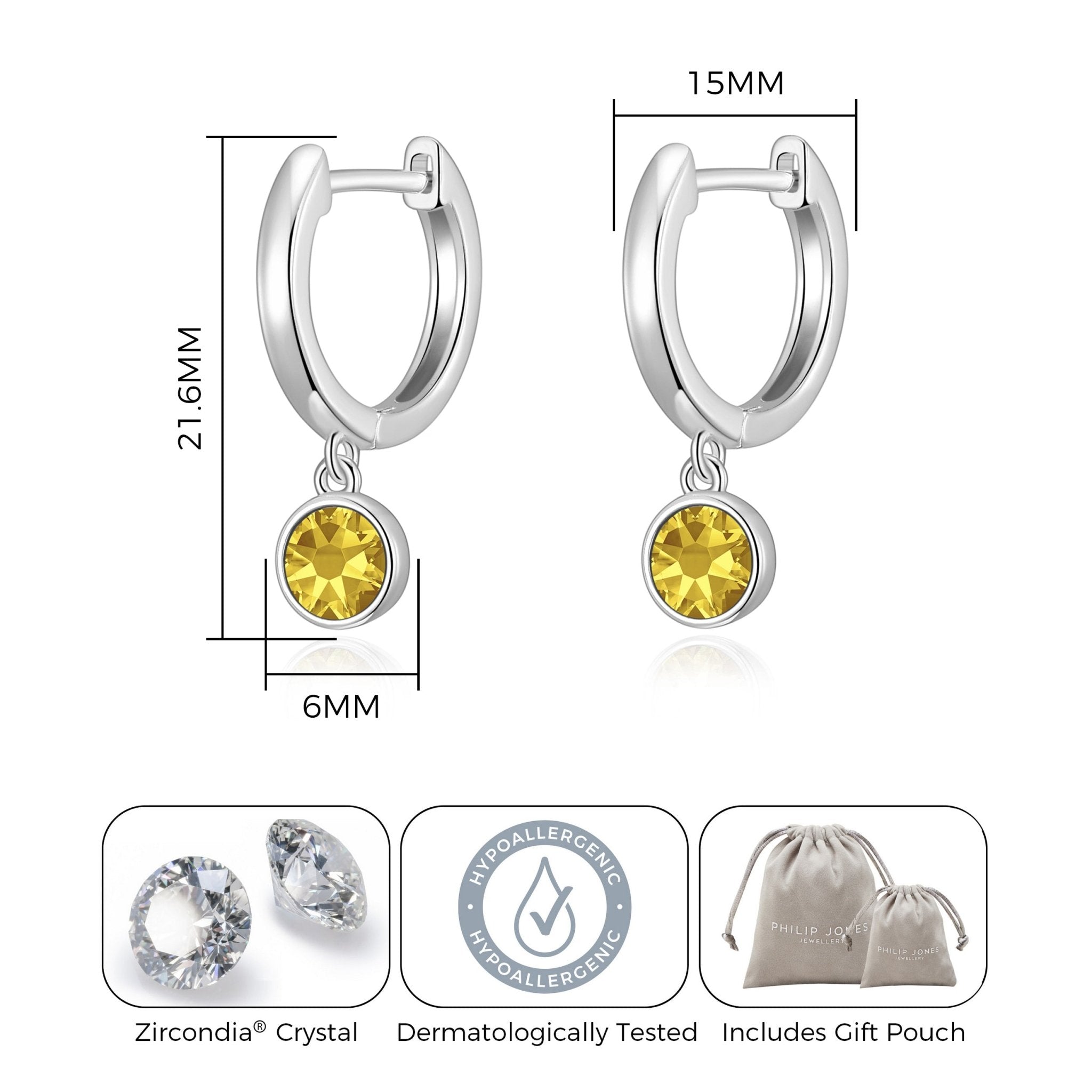 Yellow Crystal Hoop Earrings Created with Zircondia® Crystals