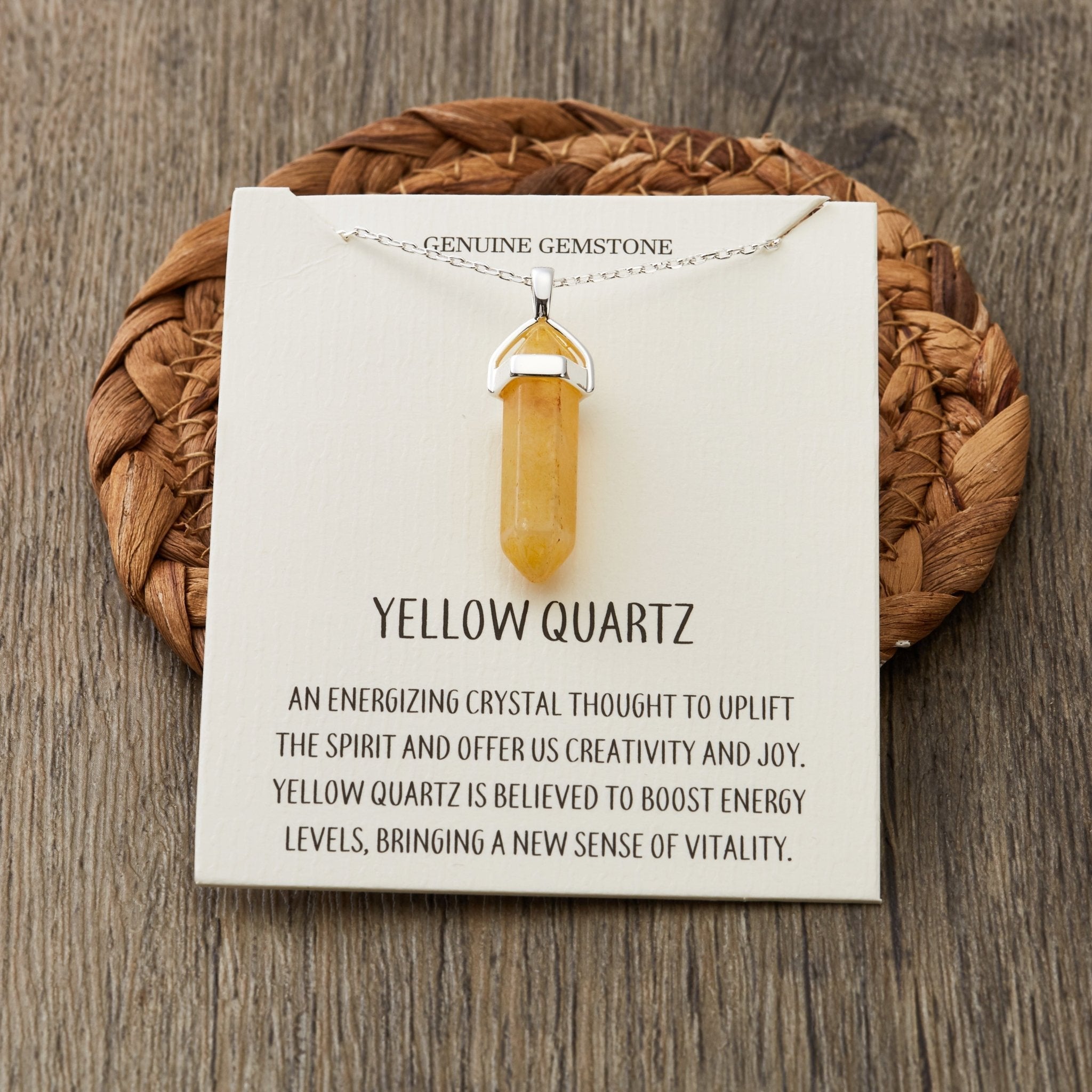Yellow Quartz Gemstone Necklace with Quote Card