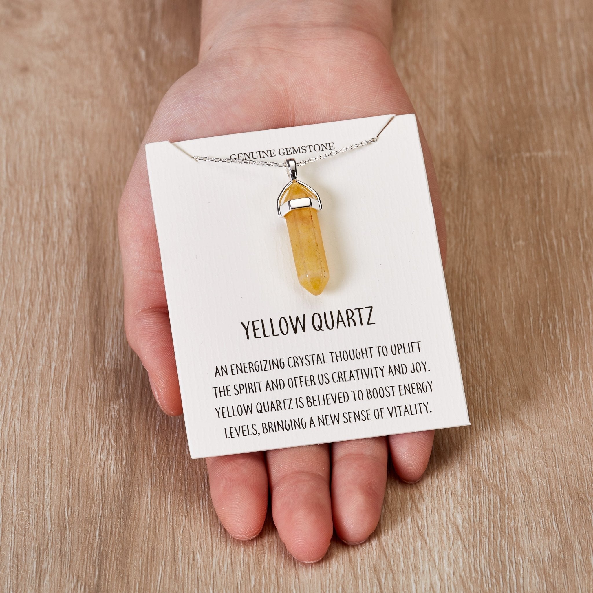 Yellow Quartz Gemstone Necklace with Quote Card