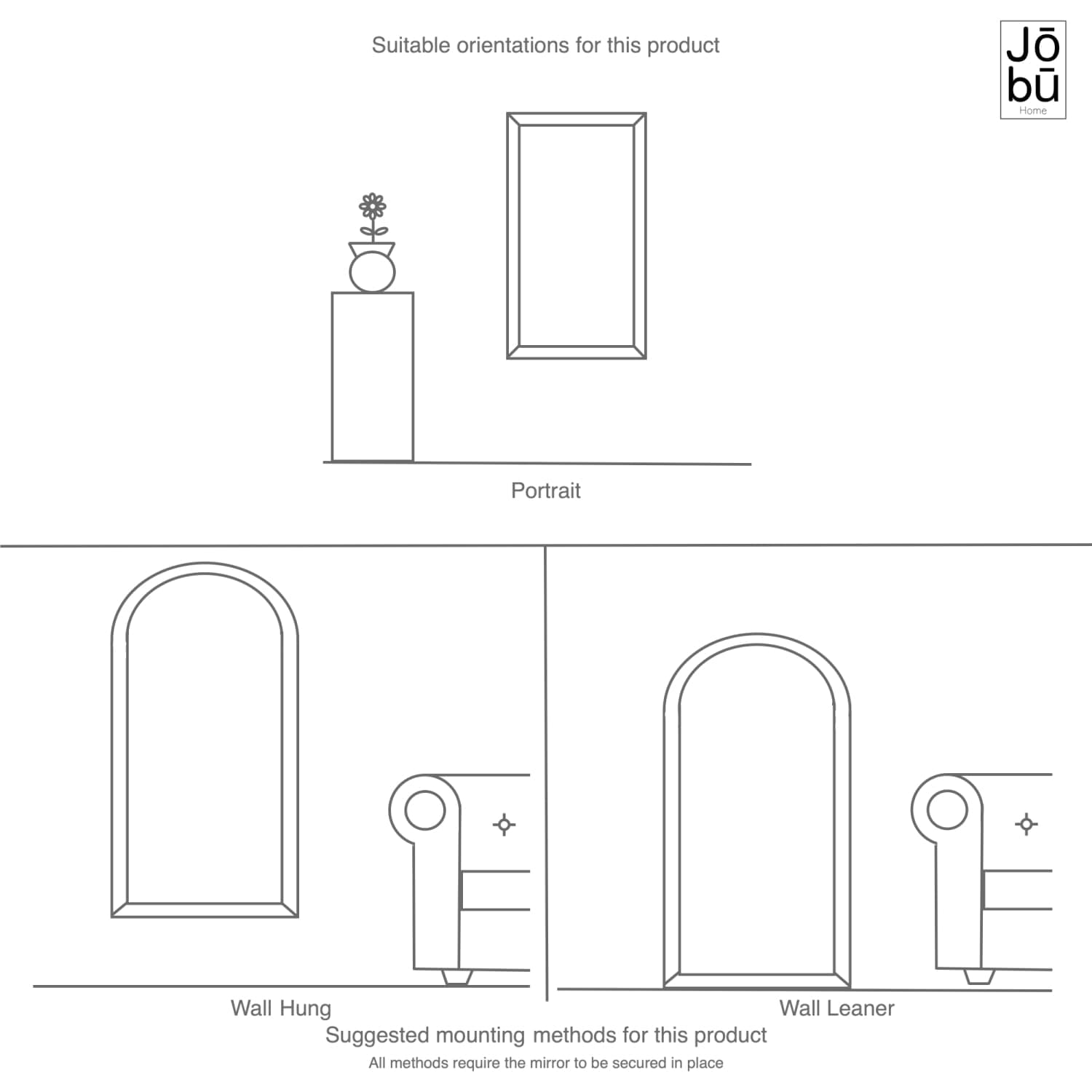 Yoko - Black Metal Gentle Arch Mirror - 180cm x 105cm