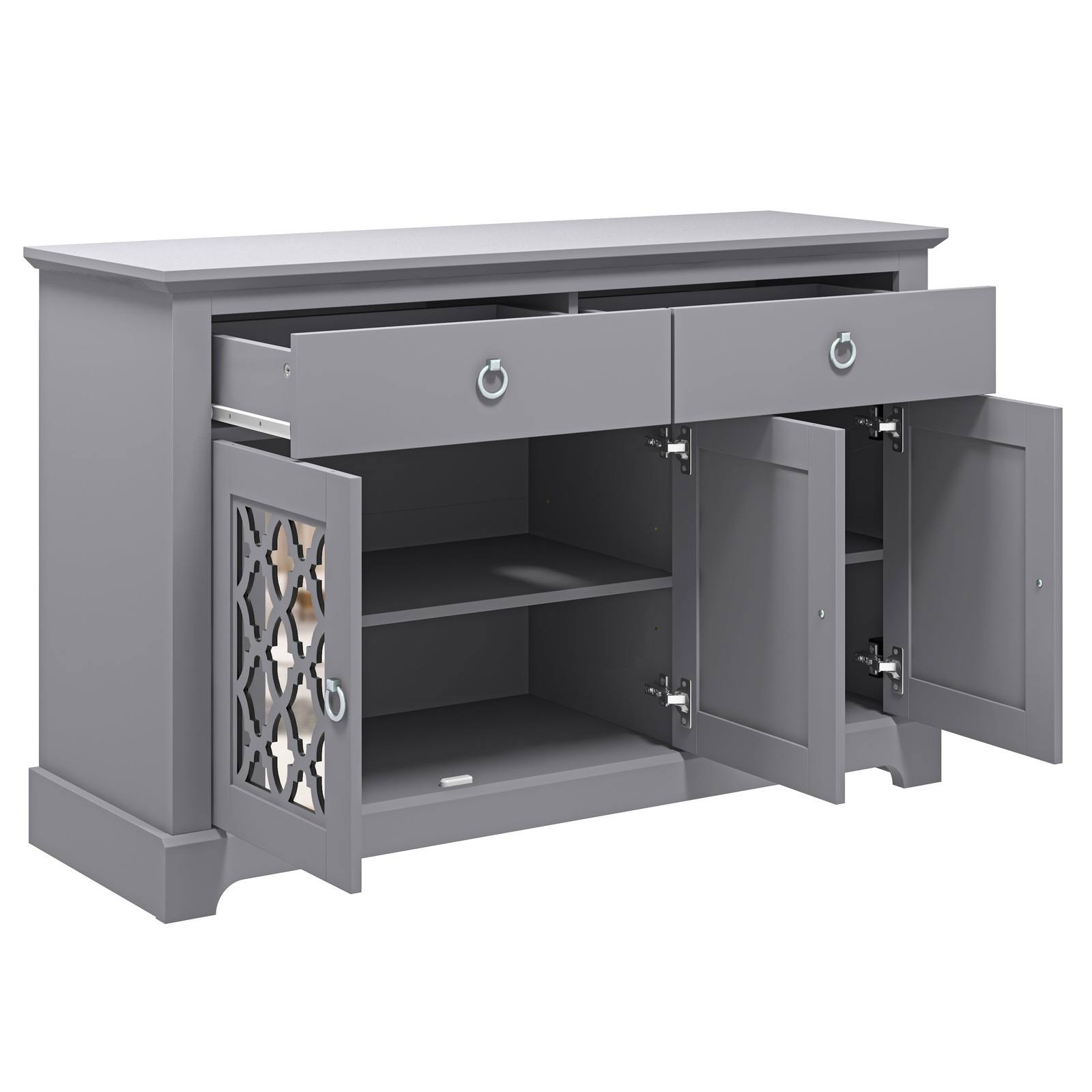 Honition Large Sideboard Grey 3 Doors 4 Shelves 2 Drawers