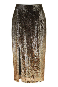 Yumi Black And Gold Sequin Split Fitted Midi Skirt