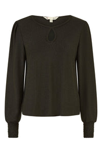 Yumi Black And Gold Sparkle Stretch Keyhole Neckline Top