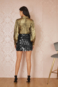 Yumi Black Big Sequin Mini Skirt