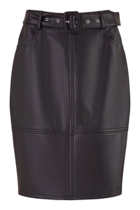 Yumi Black Faux Leather Midi Pencil Skirt With Matching Belt
