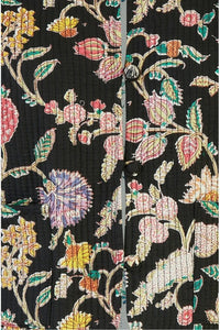 Yumi Black Floral Print Reversible Cotton Cropped Quilted Jacket
